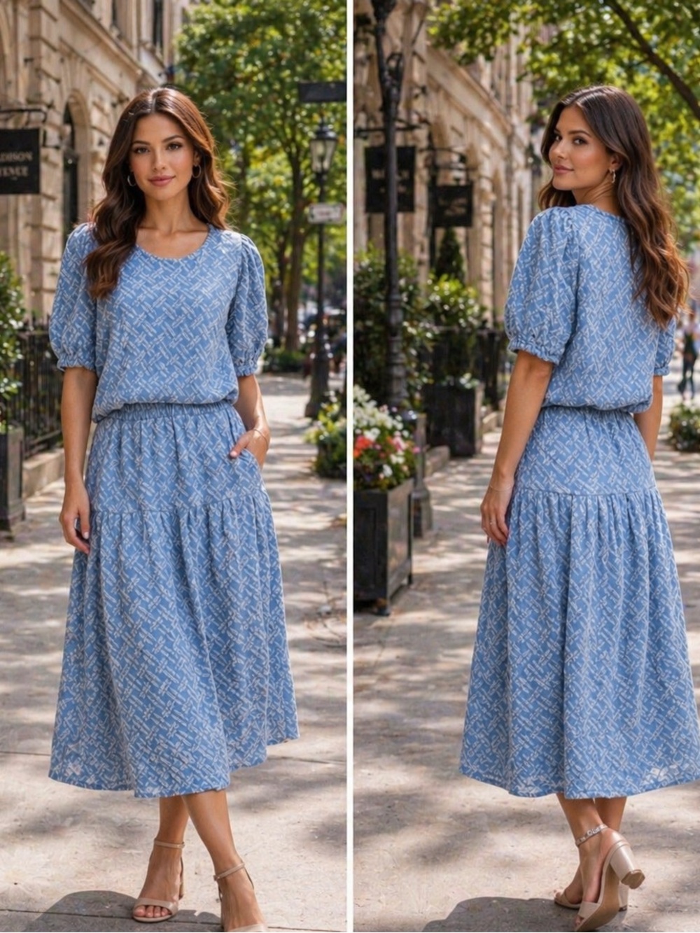 Textured Two-Piece Denim Skirt Set